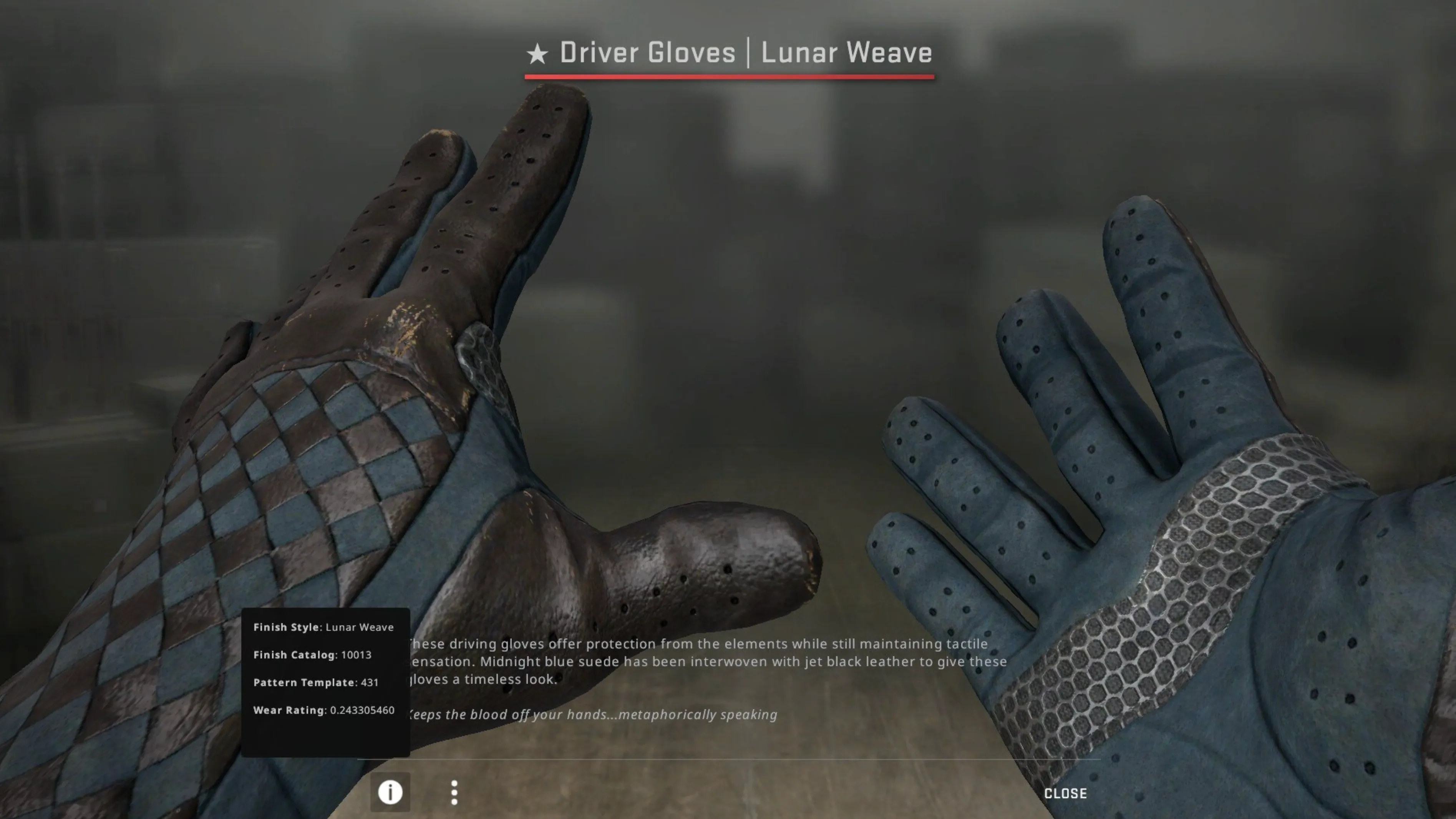 Driver Gloves Lunar Weave and case hardened knife
